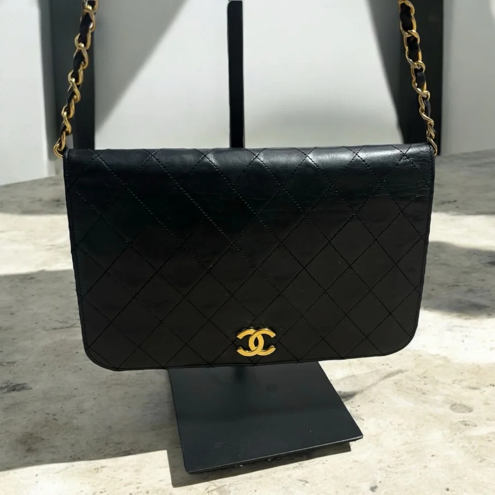 1989’ Vintage Black Lambskin Single Flap Shoulder Bag